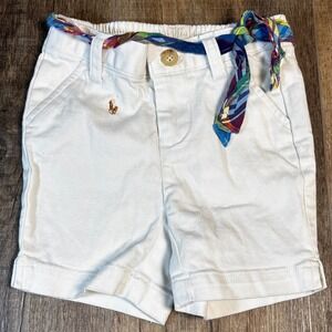 Ralph Lauren White Twill Shorts 12M with Belt‎ Loop Detail Elastic Waist, Baby